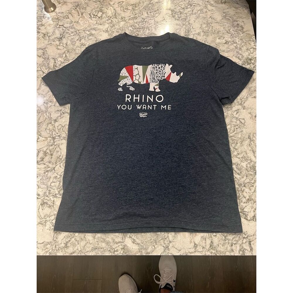 Penguin Men's Rhino Graphic Tee Heather Navy Blue Size L Short Sleeve